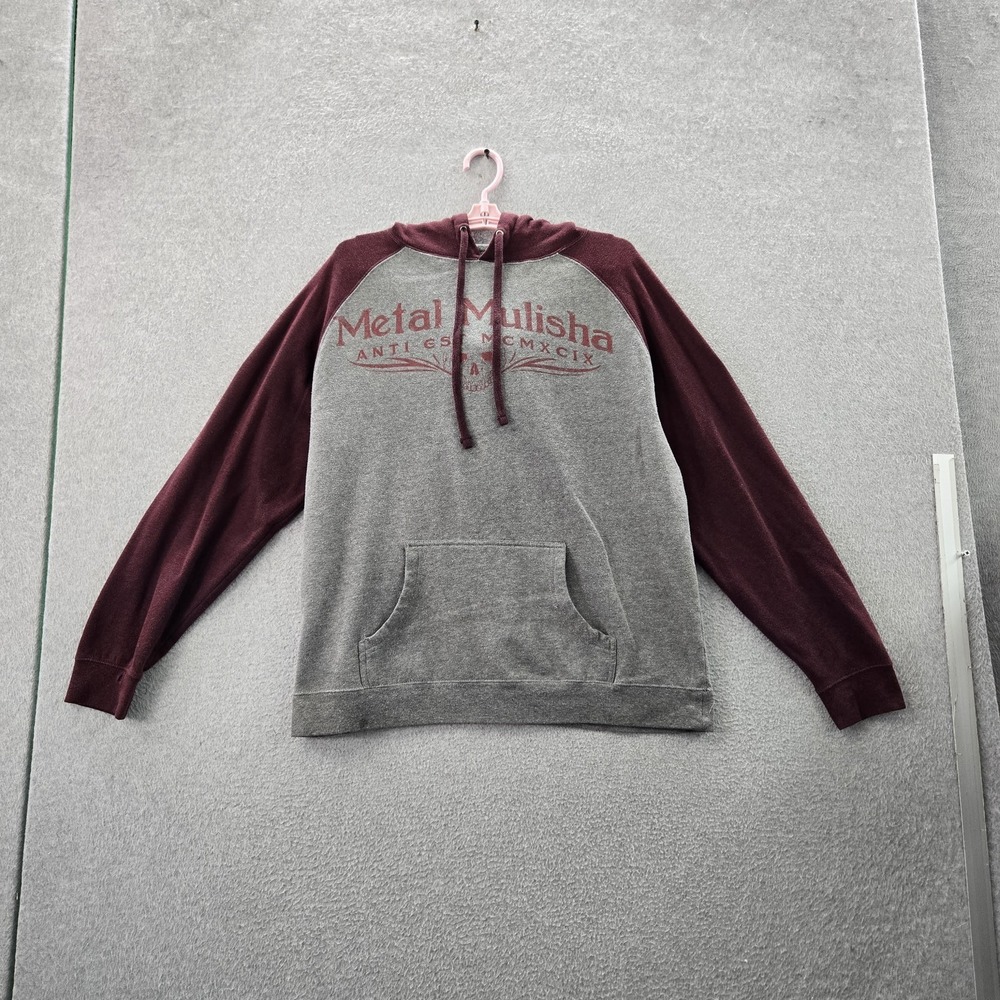 Metal Mulisha‎ Men Hoodie M Gray Graphic Print Fleece Logo Text Fleece Pullover